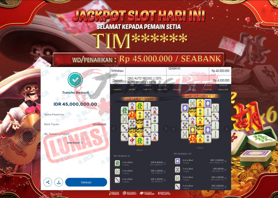 Jackpot Slot Mahjong Ways 2 Berhasil Dibayarkan Lunas Sebesar Rp 45.000.000.,- LUNAS