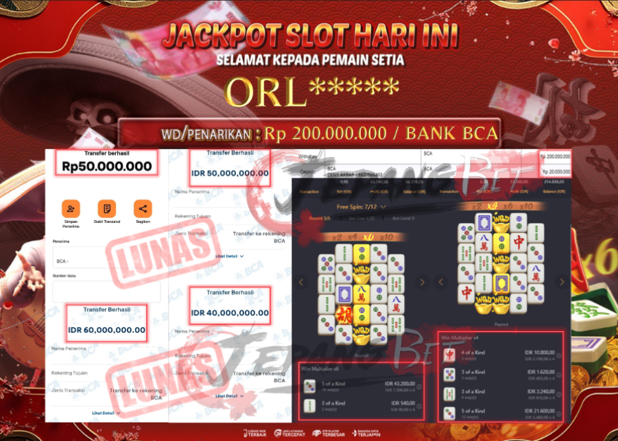 Jackpot Slot Mahjong Ways 2 Berhasil Dibayarkan Lunas Sebesar Rp 200.000.000.,- LUNAS