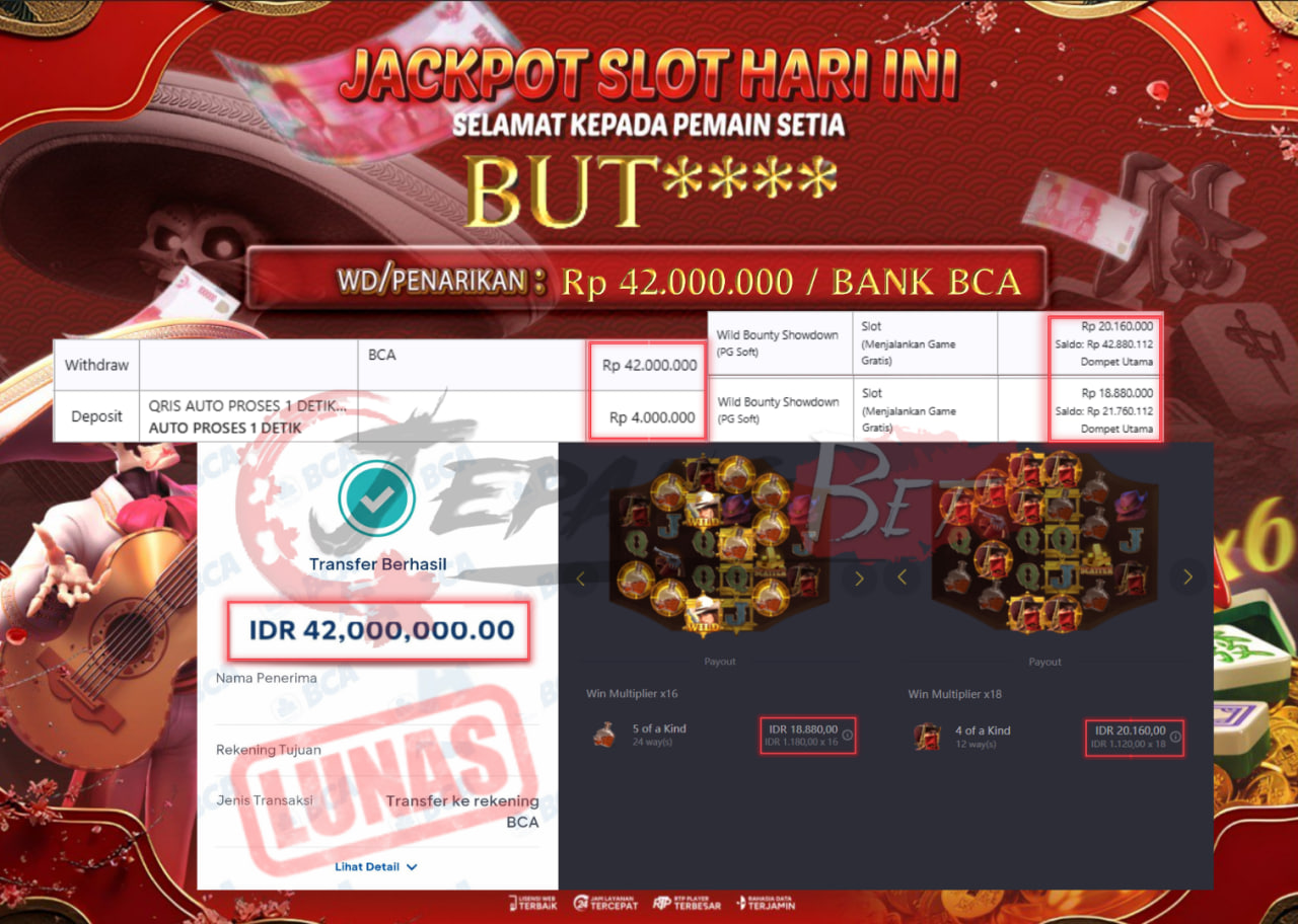Jackpot Slot Wild Bounty Showdown Berhasil Dibayarkan Lunas Sebesar Rp 42.000.000.,- LUNAS