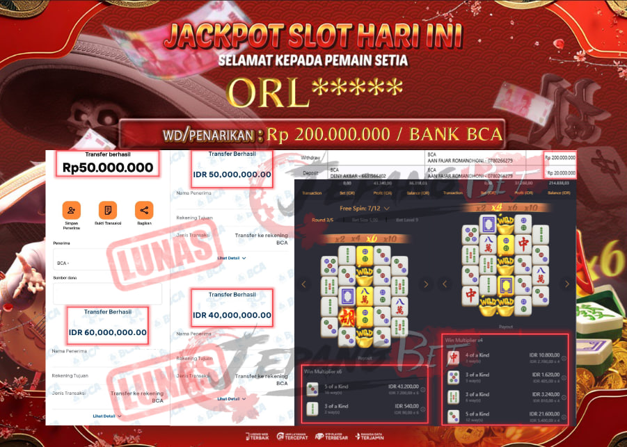 Jackpot Slot Mahjong Ways 2 Berhasil Dibayarkan Lunas Sebesar Rp 200.000.000.,- LUNAS
