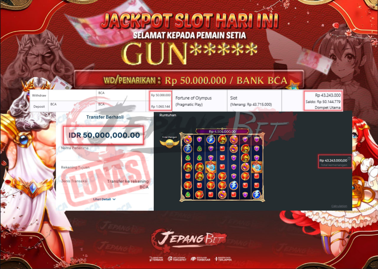 Jackpot Slot Fortune of Olympus Berhasil Dibayarkan Lunas Sebesar Rp 50.000.000., – LUNAS