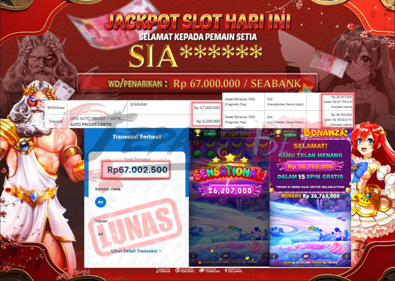 Jackpot Slot Sweet Bonanza 1000 Berhasil Dibayarkan Lunas Sebesar Rp 67.000.000., – LUNAS