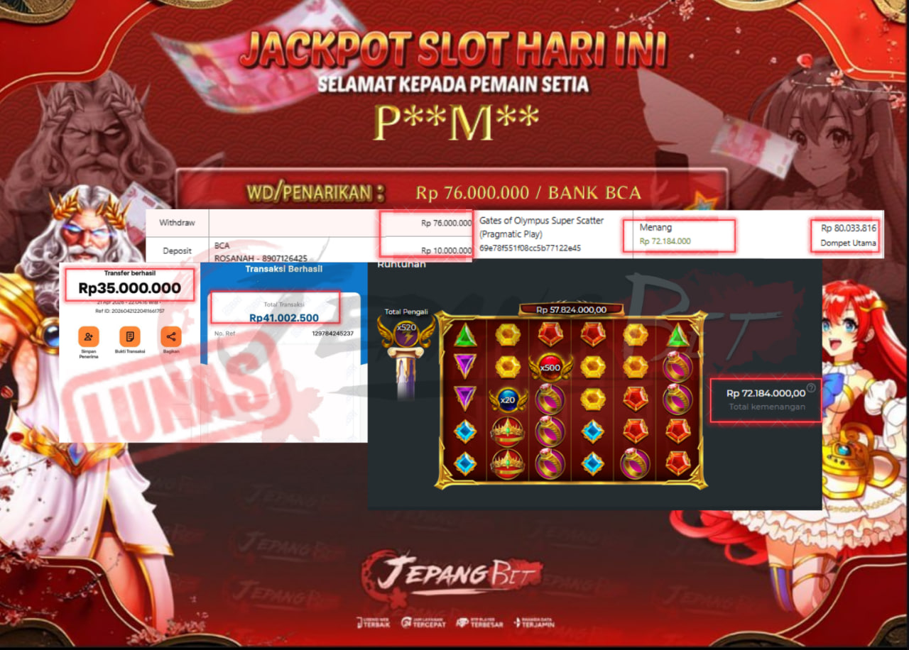 Jackpot Slot Gates of Olympus Super Scatter Berhasil Dibayarkan Lunas Sebesar Rp 76.000.000., – LUNAS