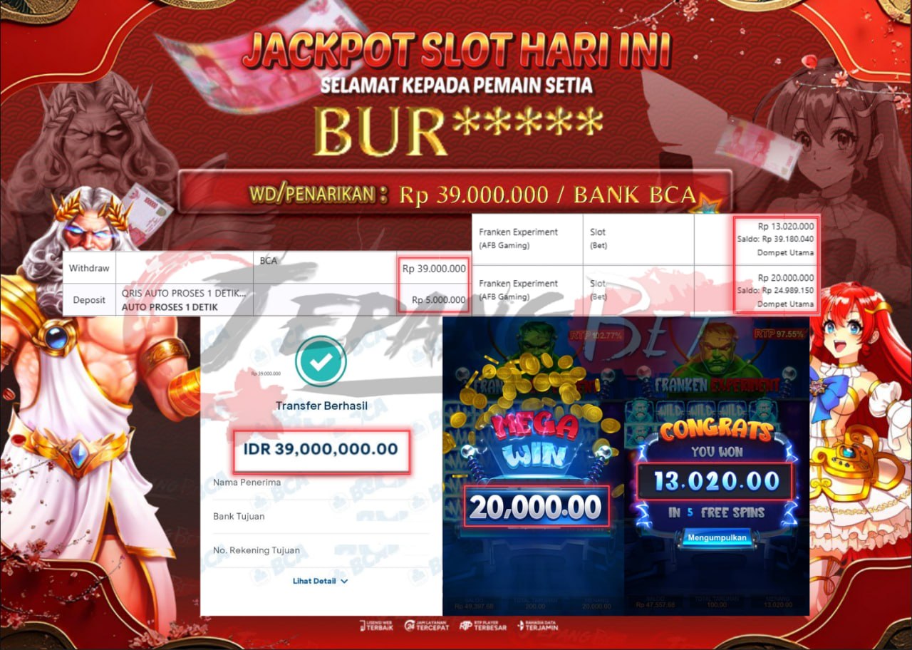 Jackpot Slot Franken Experiment Berhasil Dibayarkan Lunas Sebesar Rp 39.000.000.,- LUNAS