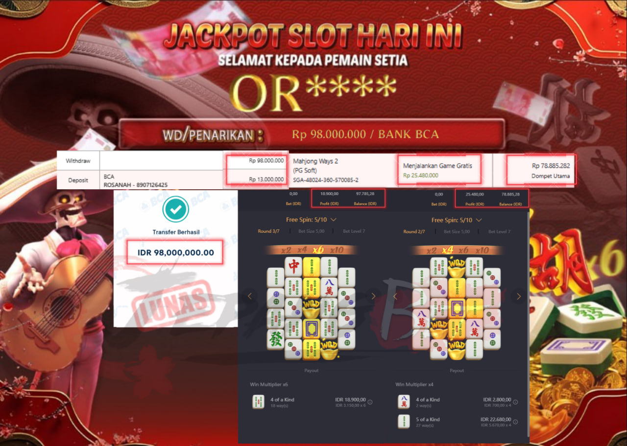Jackpot Slot Mahjong Ways 2 Berhasil Dibayarkan Lunas Sebesar Rp 98.000.000.,- LUNAS