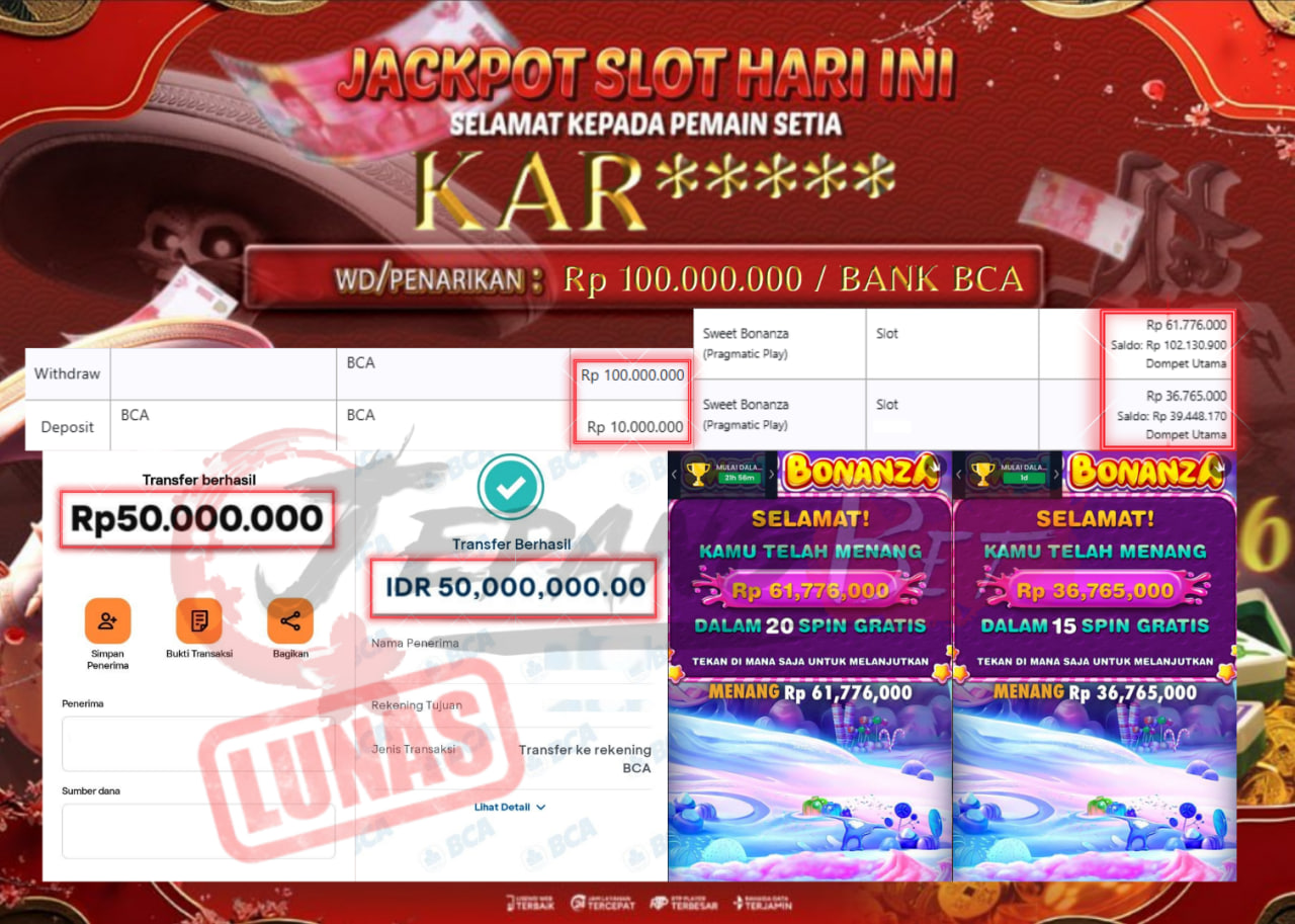 Jackpot Slot Sweet Bonanza Berhasil Dibayarkan Lunas Sebesar Rp 100.000.000., – LUNAS