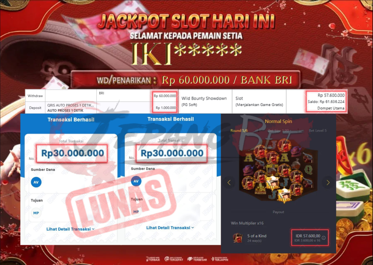 Jackpot Slot Wild Bounty Showdown Berhasil Dibayarkan Lunas Sebesar Rp 60.000.000.,- LUNAS