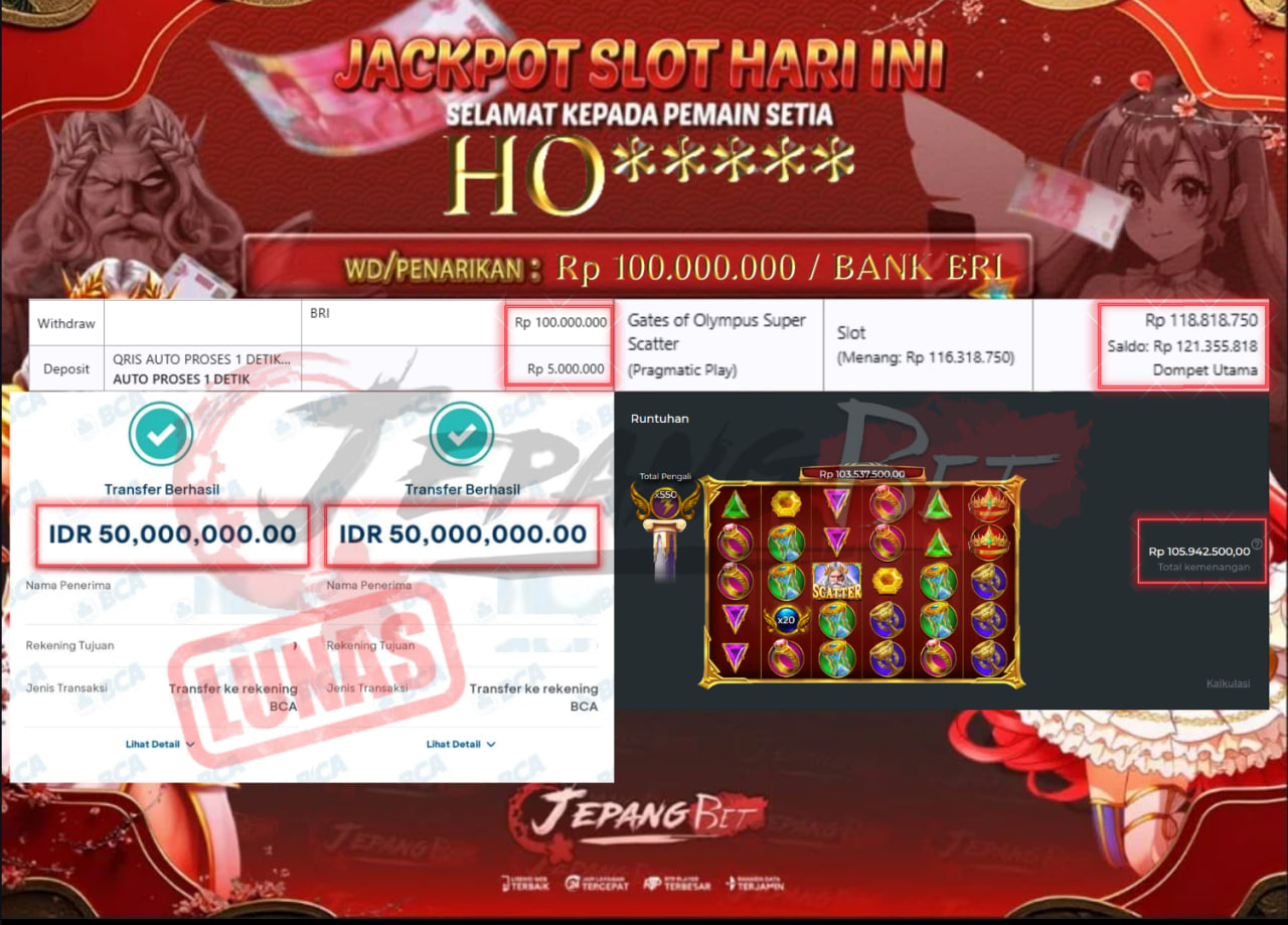 Jackpot Slot Gates of Olympus Super Scatter Berhasil Dibayarkan Lunas Sebesar Rp 100.000.000., – LUNAS