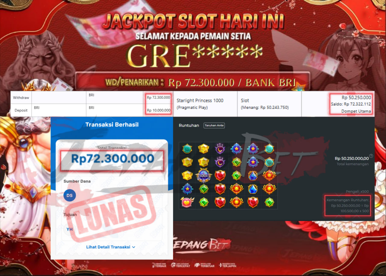 Jackpot Slot Starlight Princess 1000 Berhasil Dibayarkan Lunas Sebesar Rp 72.300.000., – LUNAS