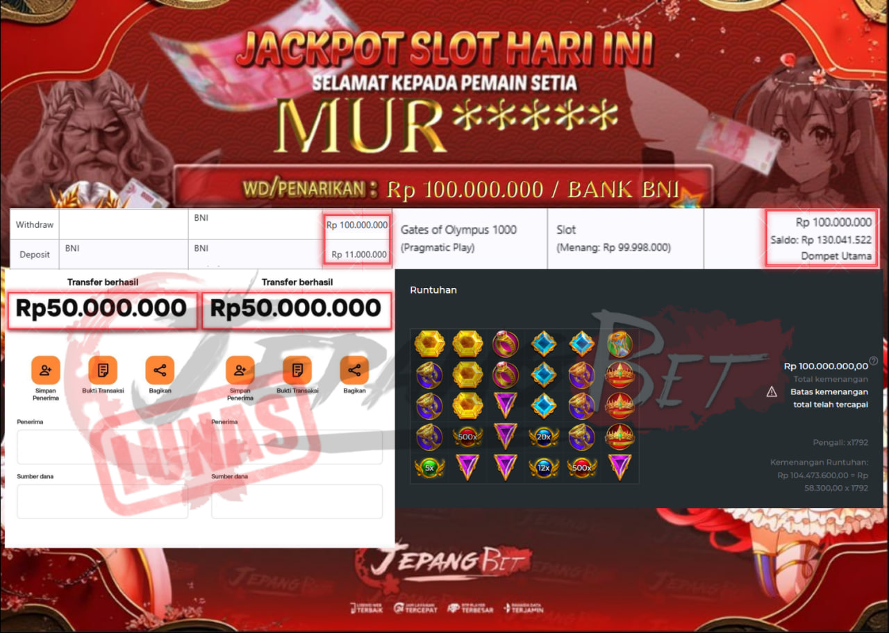 Jackpot Slot Gates of Olympus 1000 Berhasil Dibayarkan Lunas Sebesar Rp 100.000.000., – LUNAS