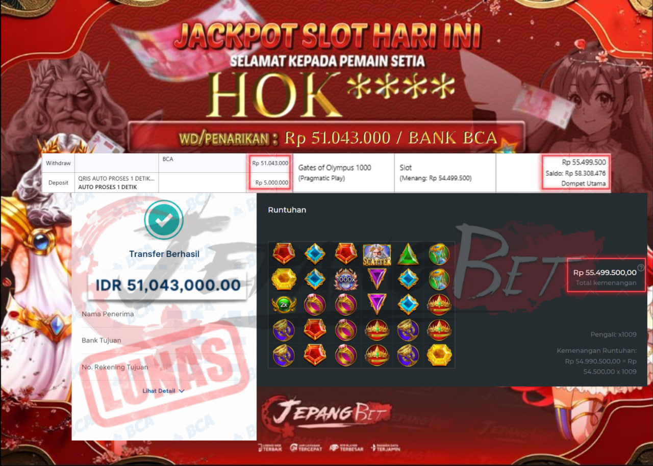 Jackpot Slot Gates of Olympus 1000 Berhasil Dibayarkan Lunas Sebesar Rp 51.043.000., – LUNAS
