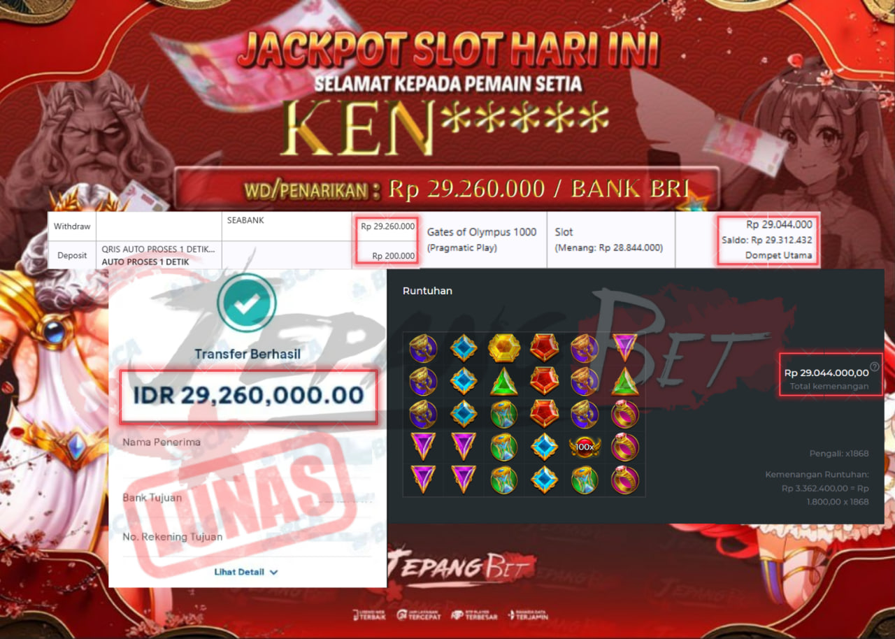 Jackpot Slot Gates of Olympus 1000 Berhasil Dibayarkan Lunas Sebesar Rp 29.260.000., – LUNAS