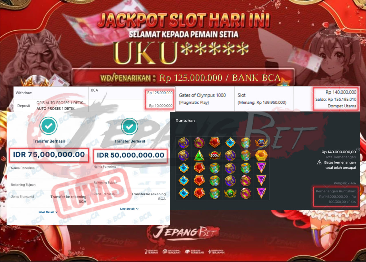 Jackpot Slot Gates of Olympus 1000 Berhasil Dibayarkan Lunas Sebesar Rp 125.000.000., – LUNAS