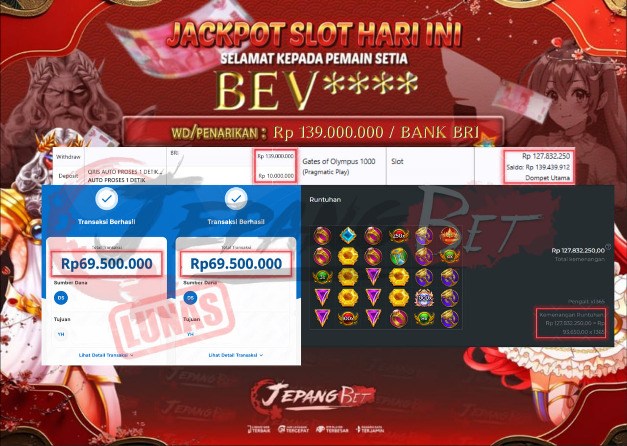 Jackpot Slot Gates of Olympus 1000 Berhasil Dibayarkan Lunas Sebesar Rp 139.000.000., – LUNAS