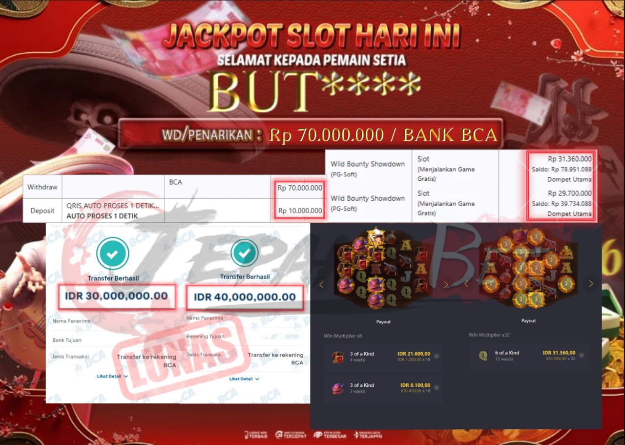 Jackpot Slot Wild Bounty Showdown Berhasil Dibayarkan Lunas Sebesar Rp 70.000.000.,- LUNAS