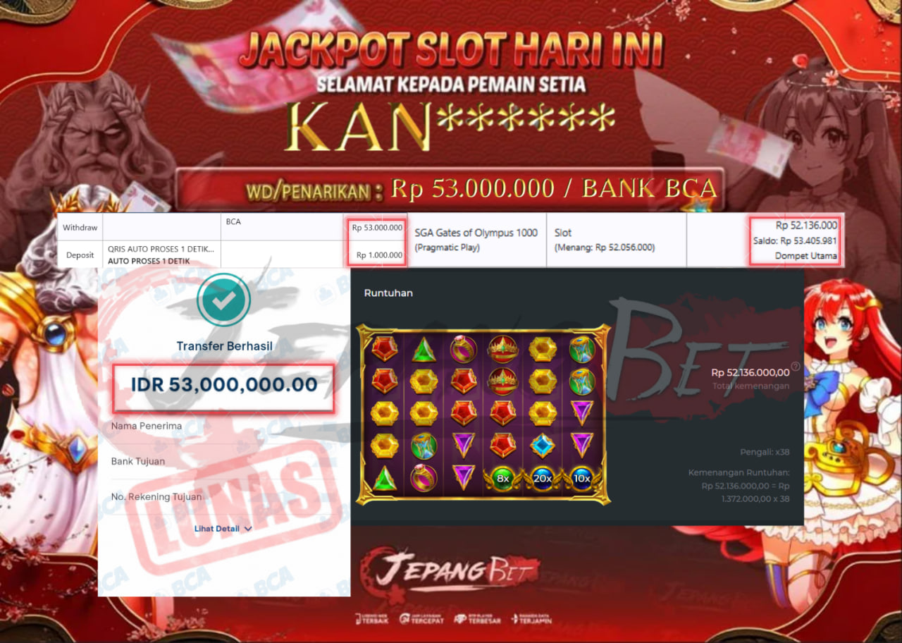 Jackpot Slot Gates of Olympus Super Scatter Berhasil Dibayarkan Lunas Sebesar Rp 53.000.000., – LUNAS