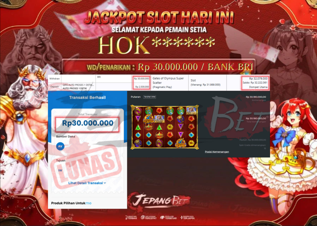 Jackpot Slot Gates of Olympus Super 1000 Berhasil Dibayarkan Lunas Sebesar Rp 30.000.000., – LUNAS