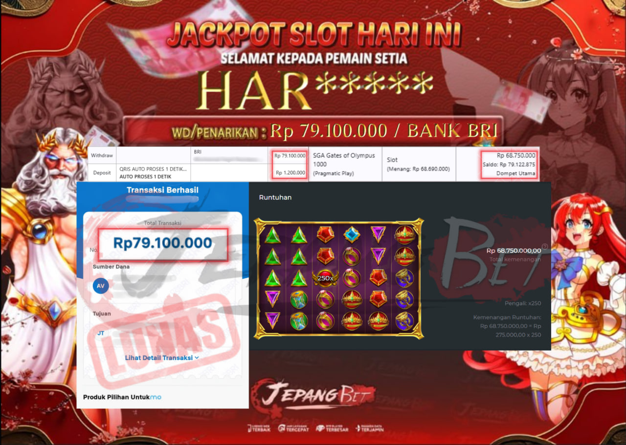 Jackpot Slot Gates of Olympus 1000 Berhasil Dibayarkan Lunas Sebesar Rp 79.100.000., – LUNAS