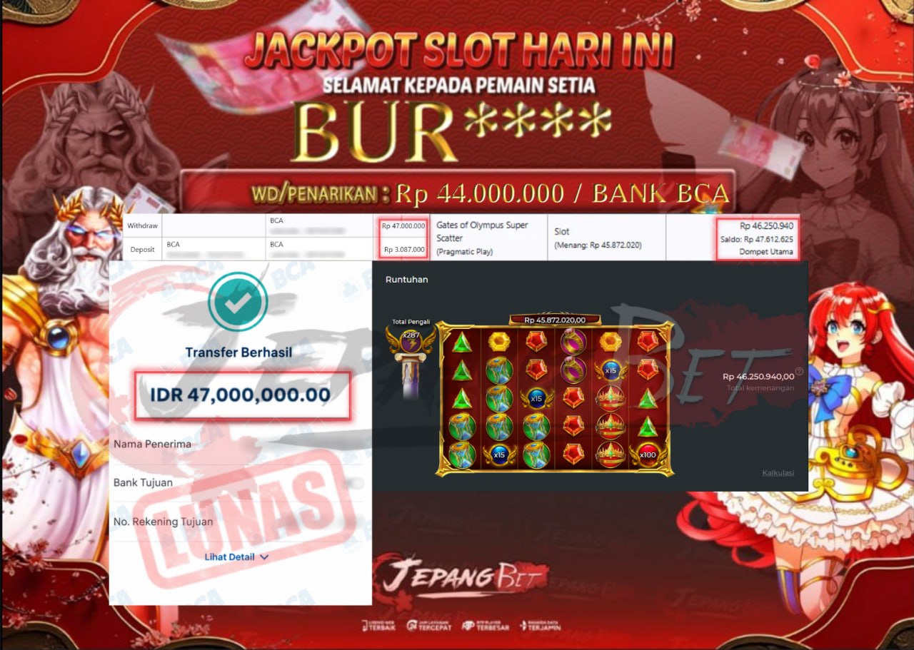 Jackpot Slot Gates of Olympus Super Scatter Berhasil Dibayarkan Lunas Sebesar Rp 47.000.000., – LUNAS