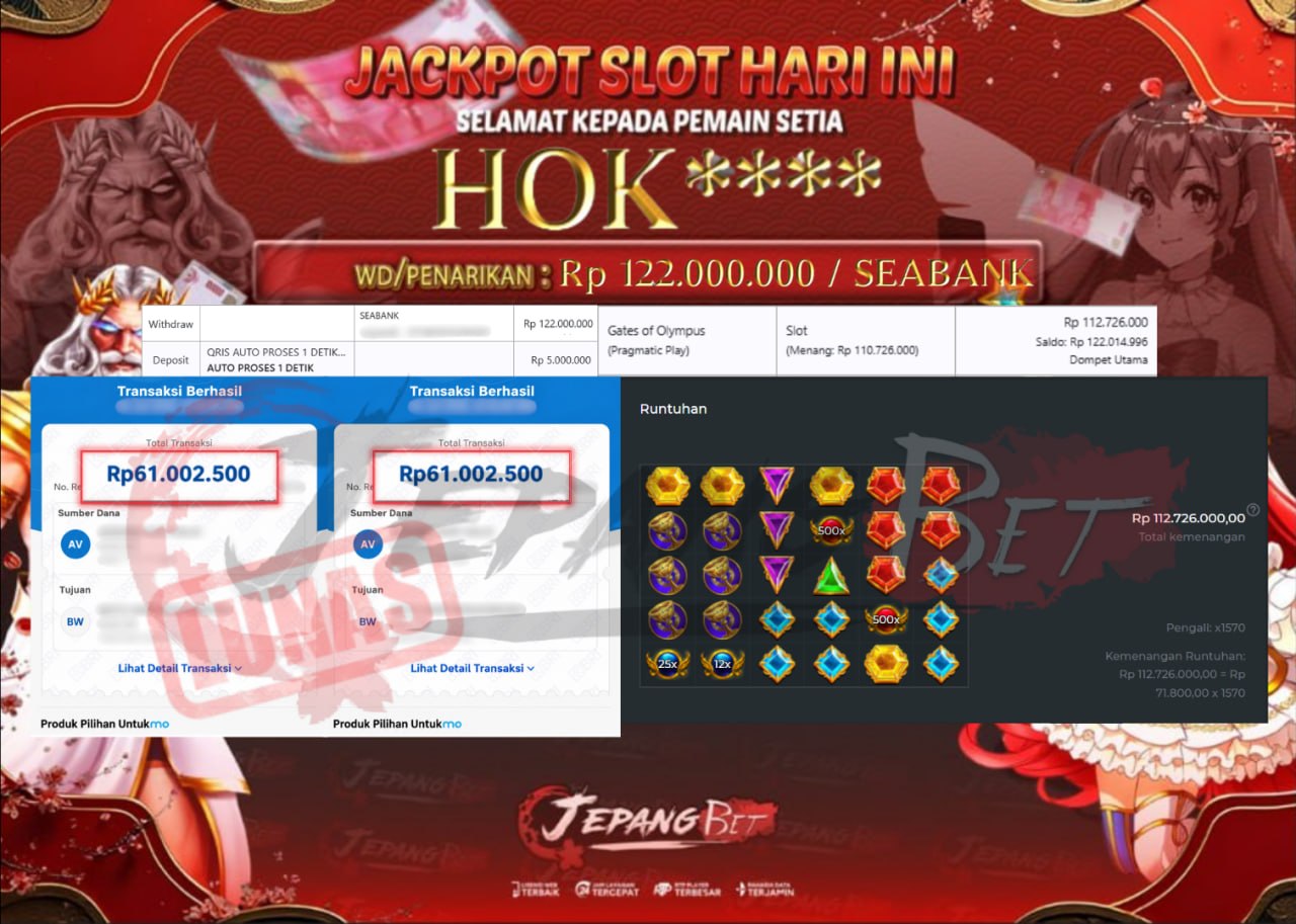 Jackpot Slot Gates of Olympus Berhasil Dibayarkan Lunas Sebesar Rp 122.000.000., – LUNAS