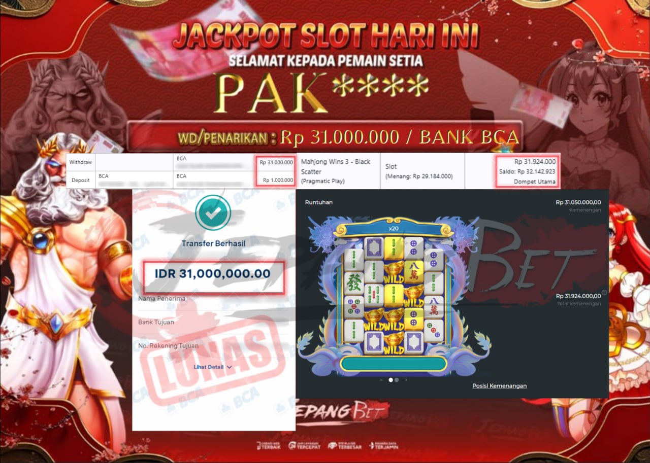 Jackpot Slot Mahjong Wins 3 – Black Scatter Berhasil Dibayarkan Lunas Sebesar Rp 31.000.000., – LUNAS