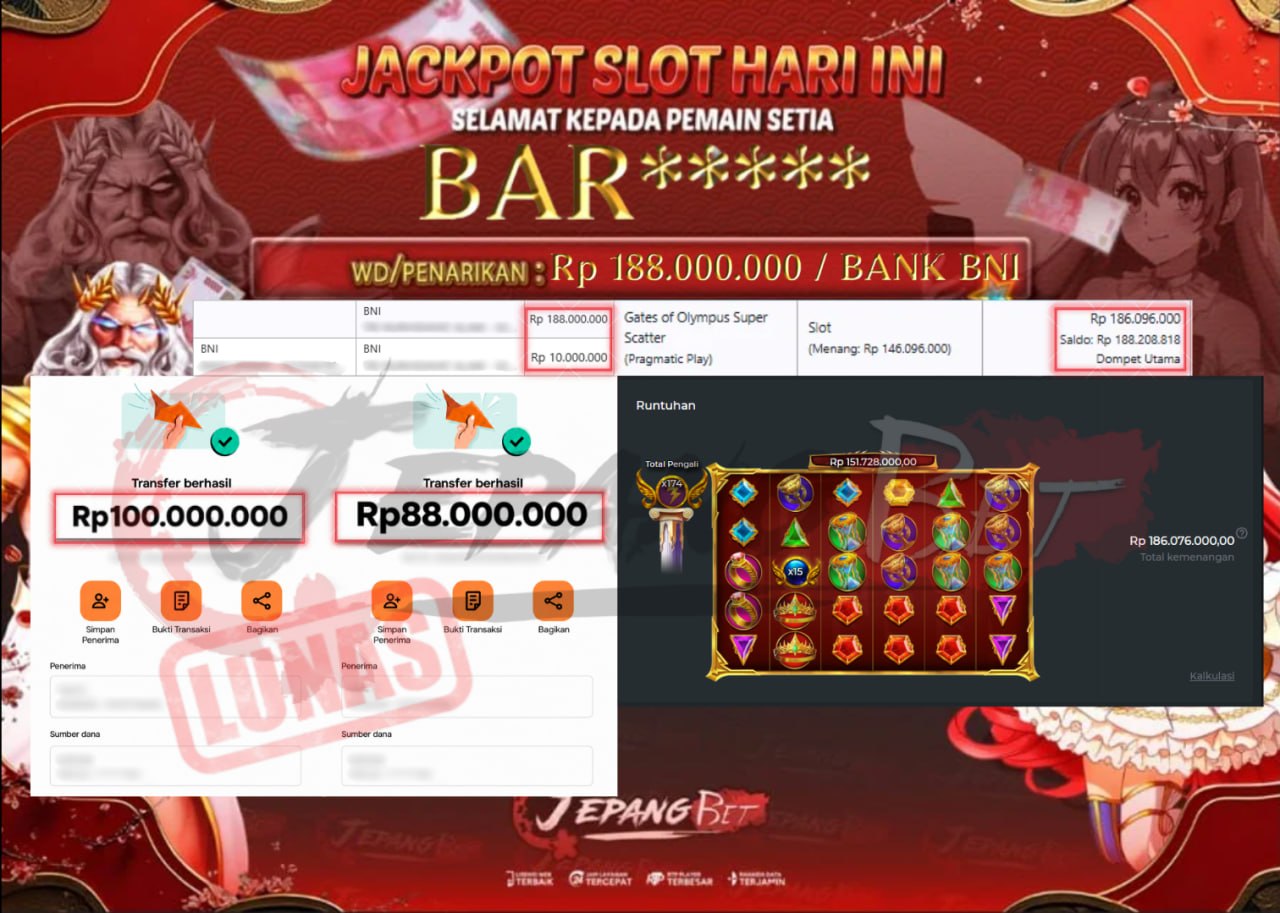 Jackpot Slot Gates of Olympus Super Scatter Berhasil Dibayarkan Lunas Sebesar Rp 188.000.000., – LUNAS