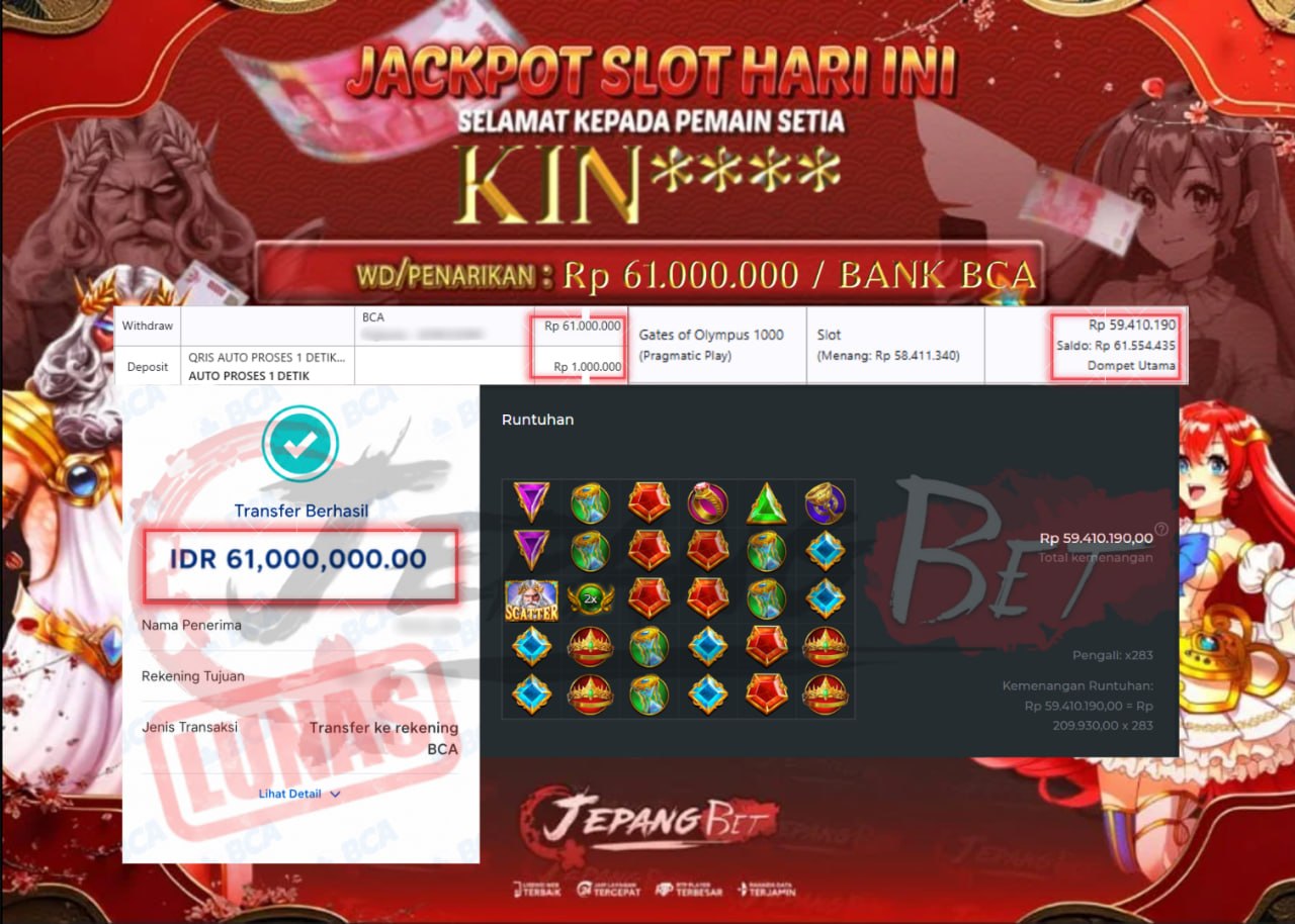 Jackpot Slot Gates of Olympus 1000 Berhasil Dibayarkan Lunas Sebesar Rp 61.000.000., – LUNAS