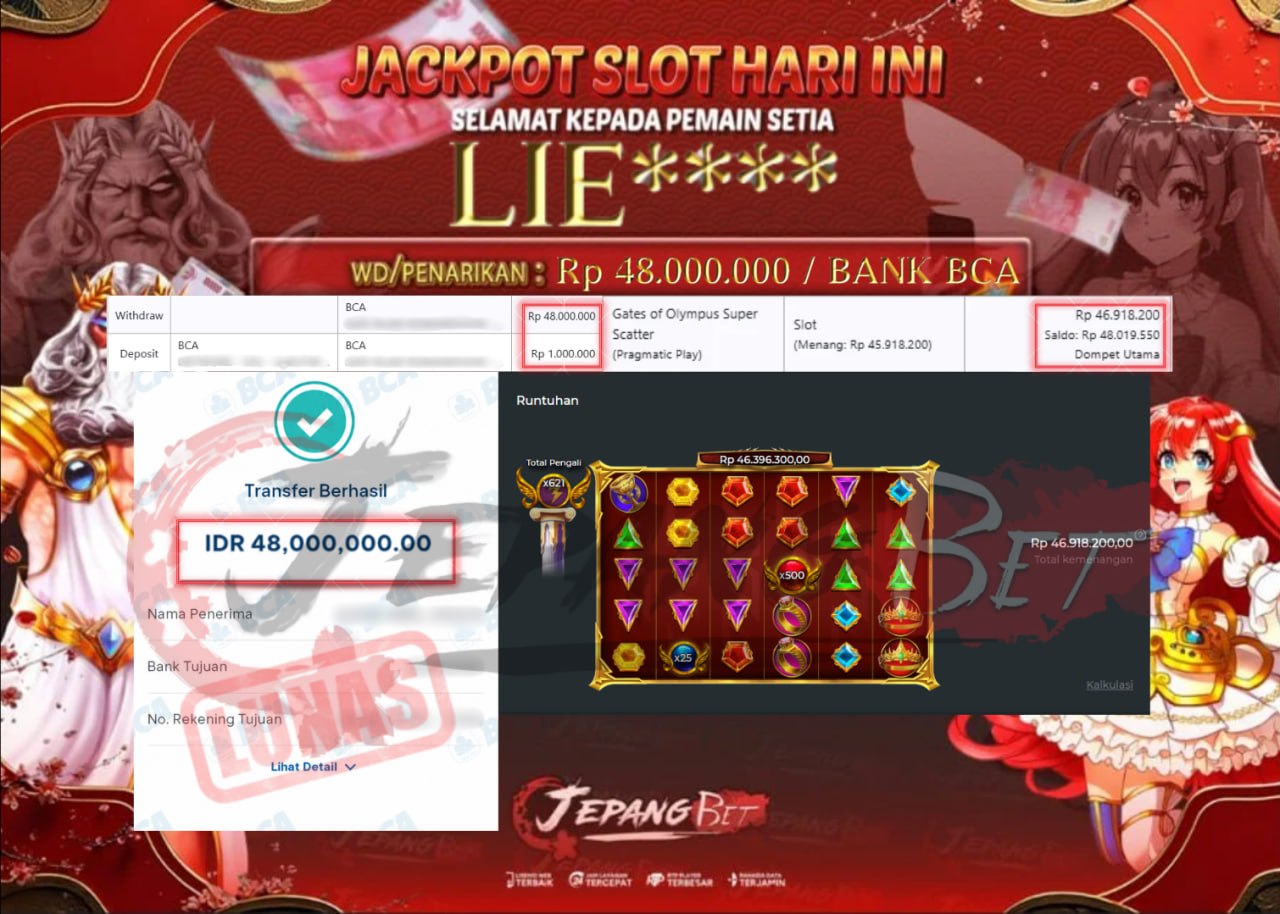 Jackpot Slot Gates of Olympus Super Scatter Berhasil Dibayarkan Lunas Sebesar Rp 48.000.000., – LUNAS